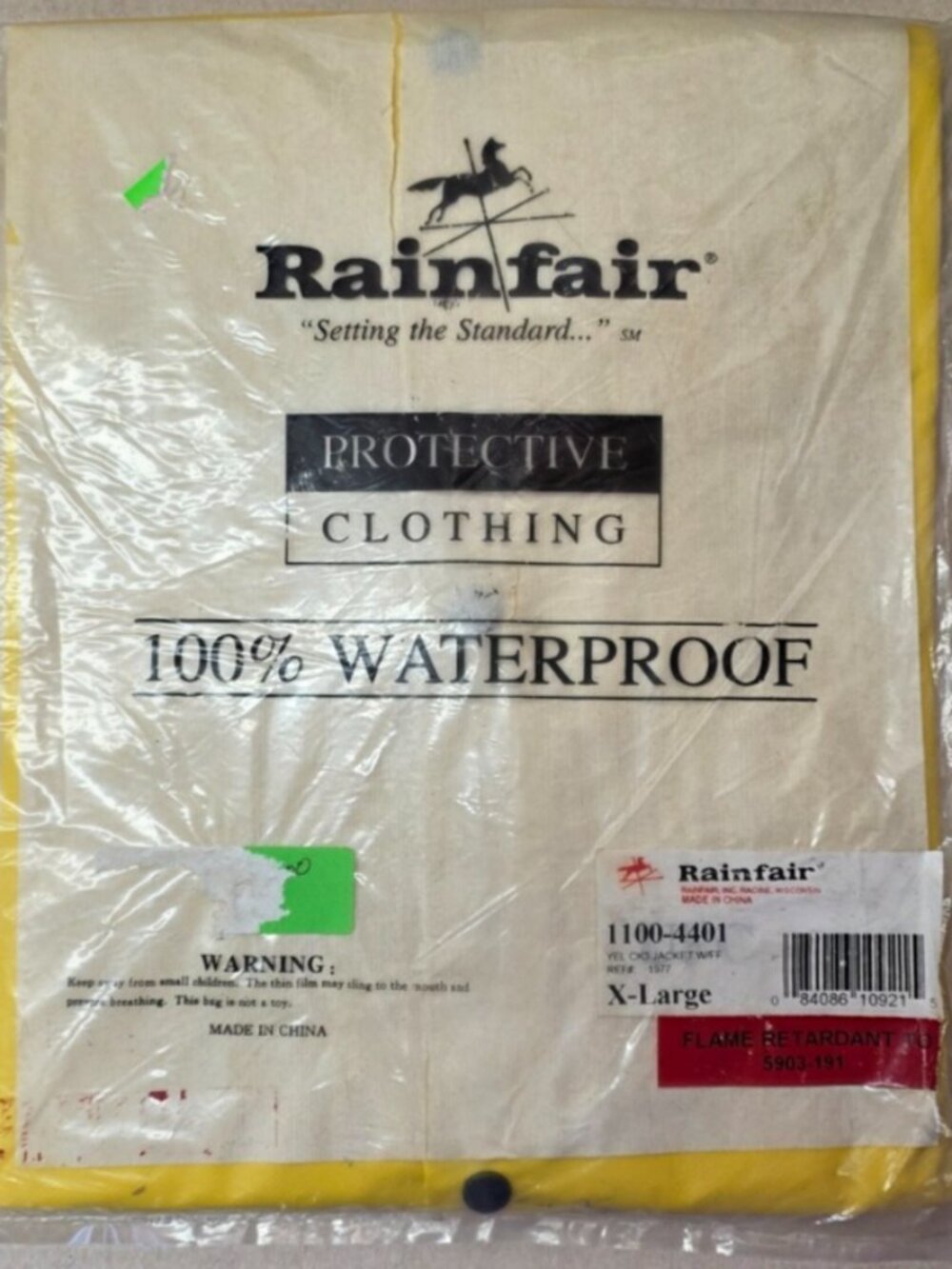 Rainfair Protective Clothing Waterproof XL Yellow Flame Retardant Jacket W/FF